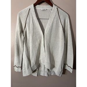 Brunello Cucinelli Light Gray Cardigan with Brown Trim